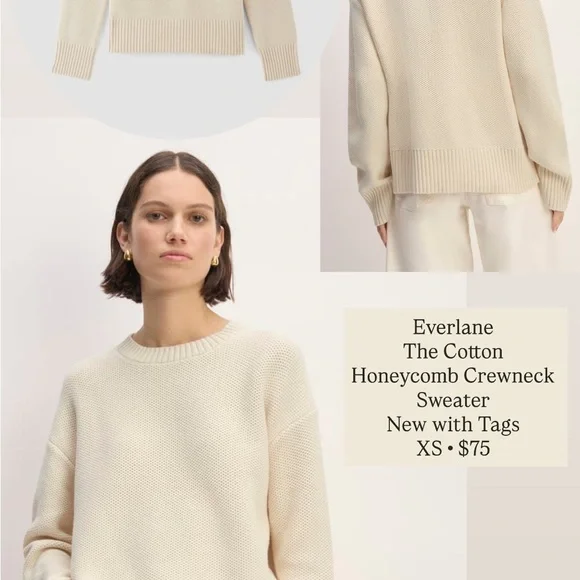 Everlane ‘The Cotton Honeycomb Boxy Crewneck Sweater” NWT - Picture 6 of 6